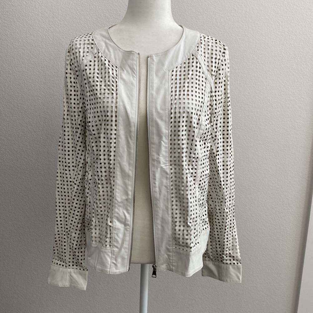 Dolce Cabo Fenestrated White Leather‎ Jacket Womens Size L